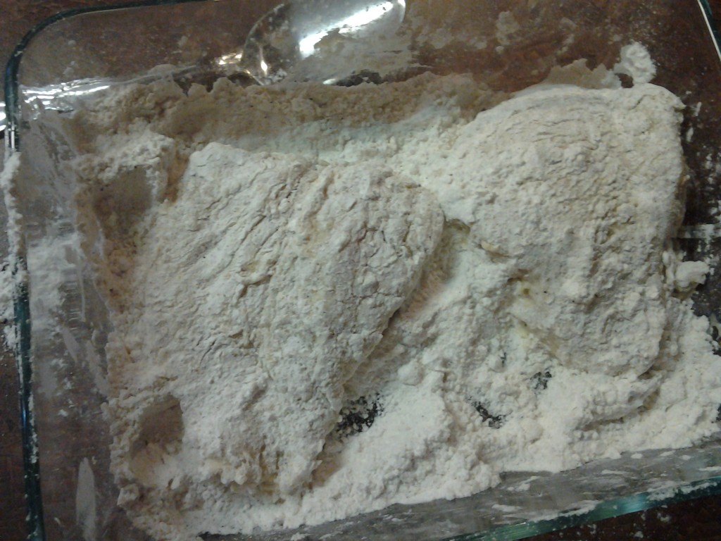 Thick coating of flour