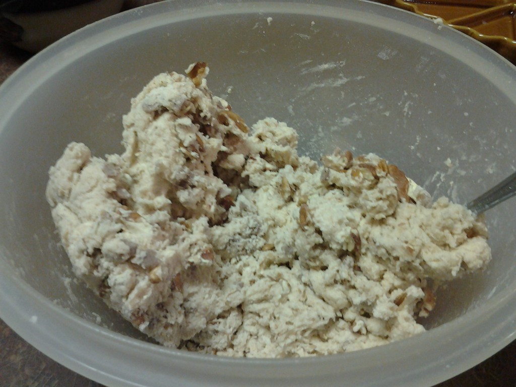 Scone dough with cinnamon chips and pecans