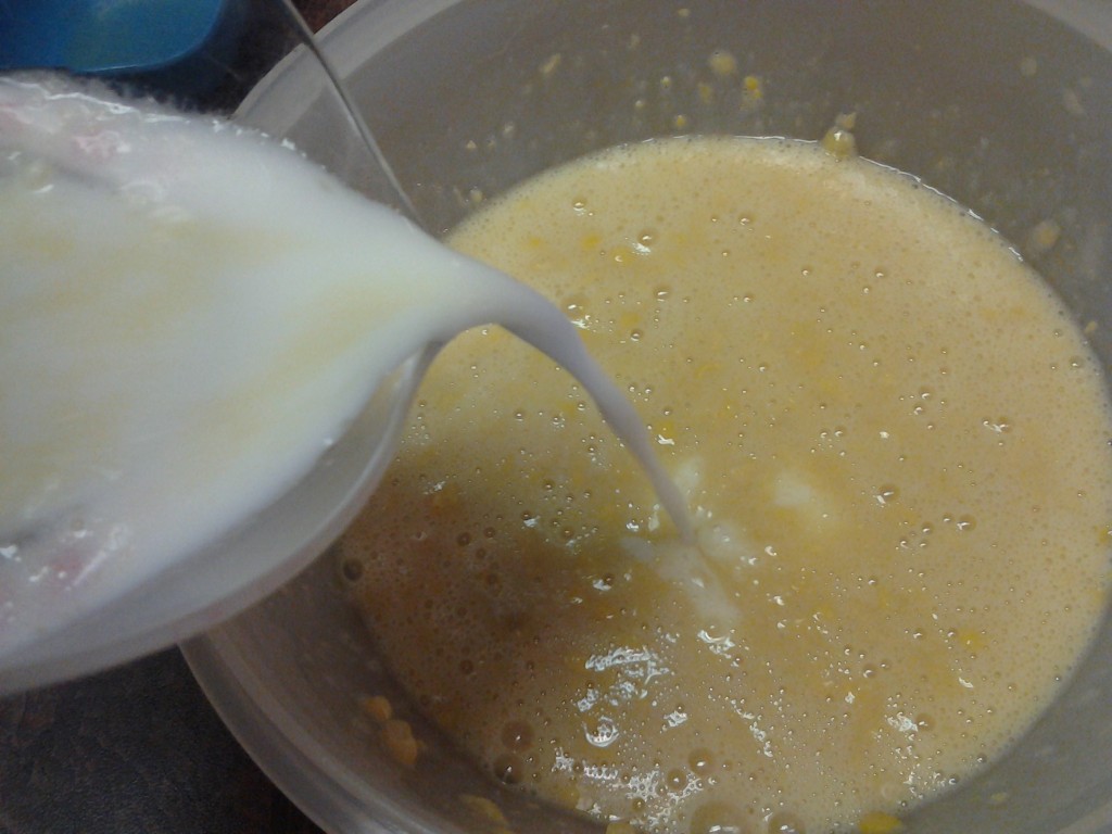 Corn casserole mix milk with corn and eggs