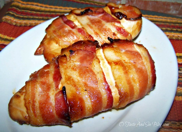 Bacon wrapped chicken with brown sugar glaze 061