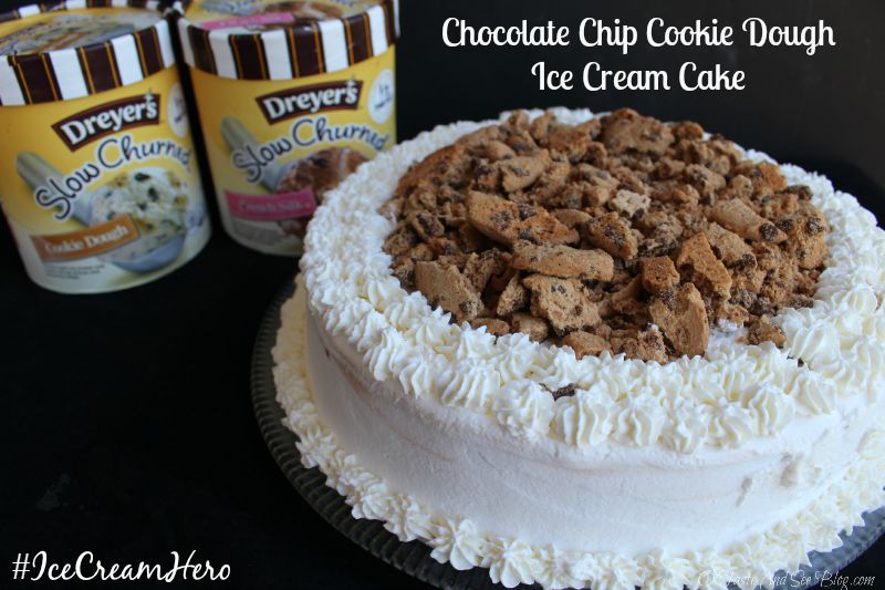 Chocolate Chip Cookie Dough Ice Cream Cake #IceCreamHero #ad